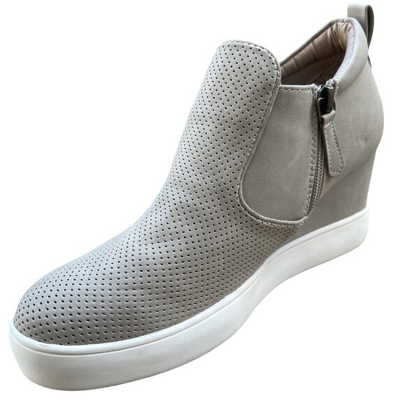 Light Gray Wedge Sneaker Booties Slip On Perforated Upper US 7–7.5 - Picture 4 of 8